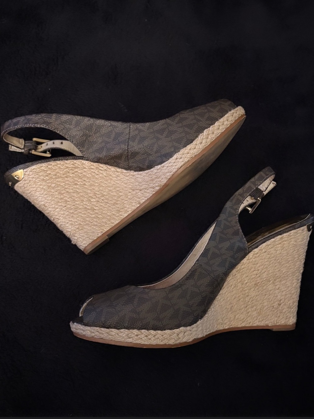 Michael Kors Brown Logo Tote with Espadrille Wedge Sandals heels size 7’5 heel!! - Picture 11 of 15